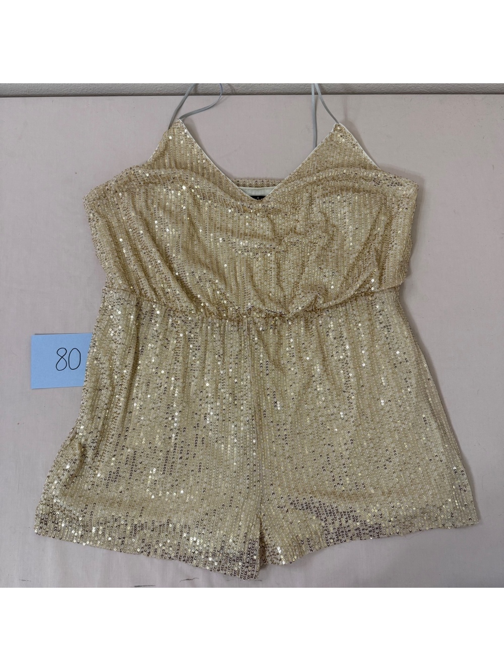 Double Crazy Gold Sequin Spaghetti Strap Romper Size 1XL